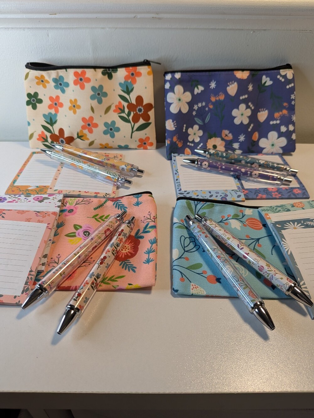 Floral Stationery Set - Pencil Case, Notepad & Matching Pens Bundle